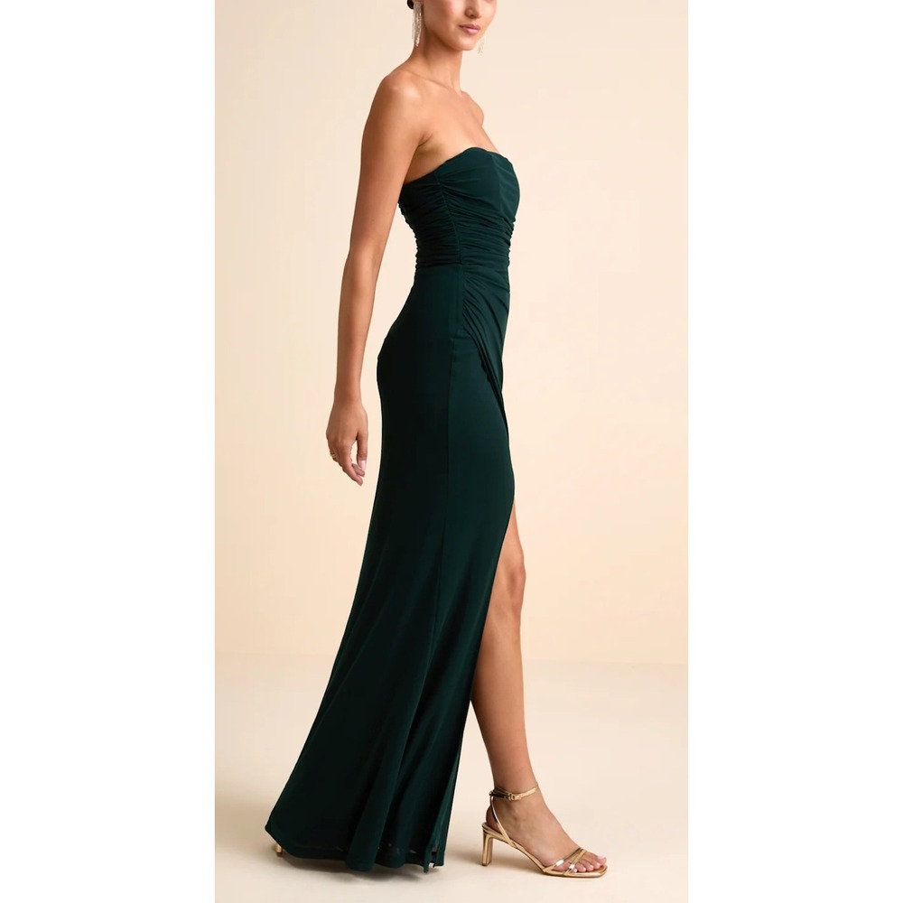 NWT Lulus Epitome of Allure Emerald Green Strapless Ruched Tulip Maxi Dress Sz S - Picture 3 of 8